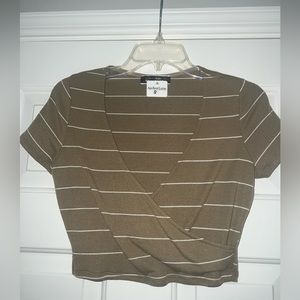 Blue Blush Olive Green and White Striped Top - S